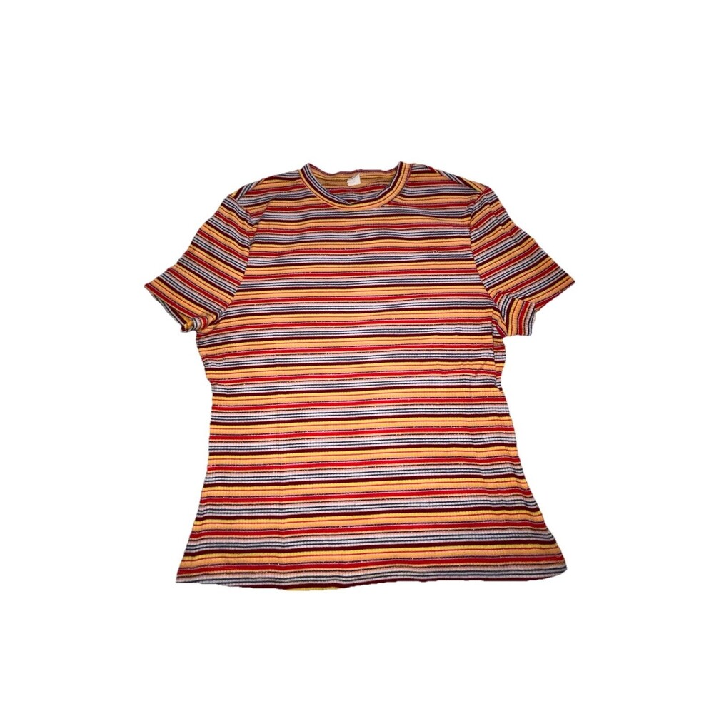Women's Striped Short Sleeve Xl Red Orange Browns No Brand